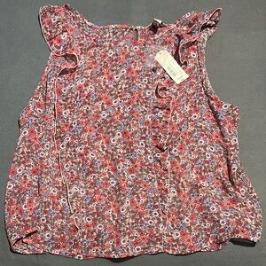 Arizona Jean Company Floral Ruffle Blouse - Red and White